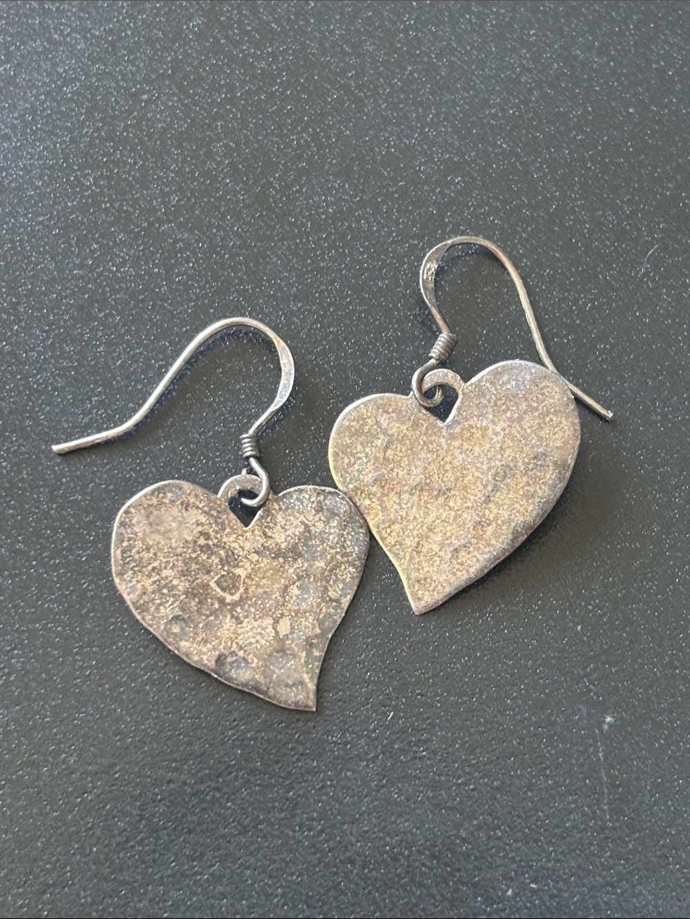 .925 Sterling Silver Witches Heart Dangle Earrings Vintage 1970’s Country Kitsch